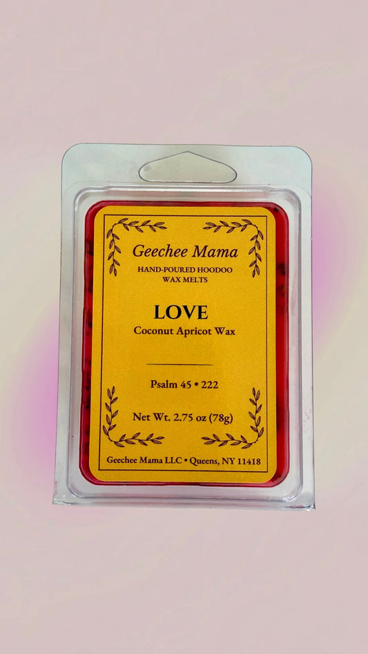 All That self love Hoodoo ritual wax melts front label on red coconut apricot wax clamshell pack