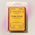 Load image into Gallery viewer, Come To Me Hoodoo ritual wax melts front label on red coconut apricot wax clamshell pack

